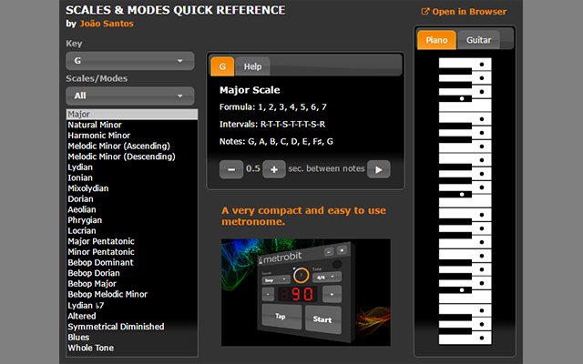 Scales & Modes Quick Reference Screenshot